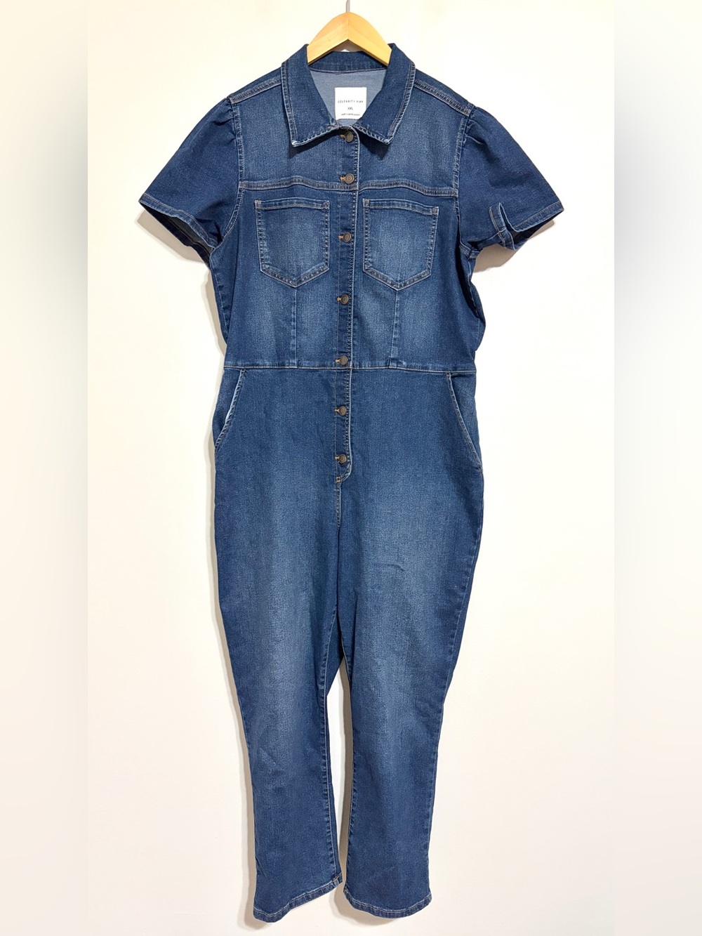 Celebrity Pink Women's Short-Sleeve Medium Dark Denim Boilersuit NEW XX-Large